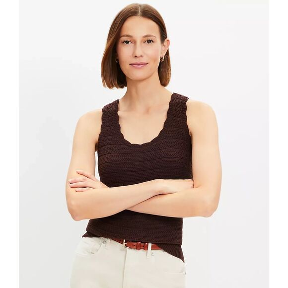 LOFT | Brown Crochet Scoop Neck Sweater Tank Top | Small - Picture 1 of 7